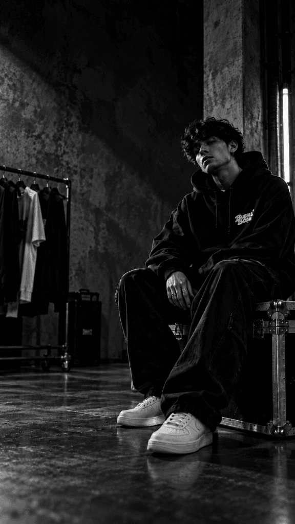 Bubble Boom Streetwear Originals - Editorial Apparel on Concrete Pedestals