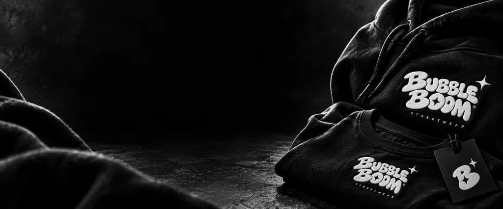 Bubble Boom Streetwear Originals - Editorial Apparel on Concrete Pedestals